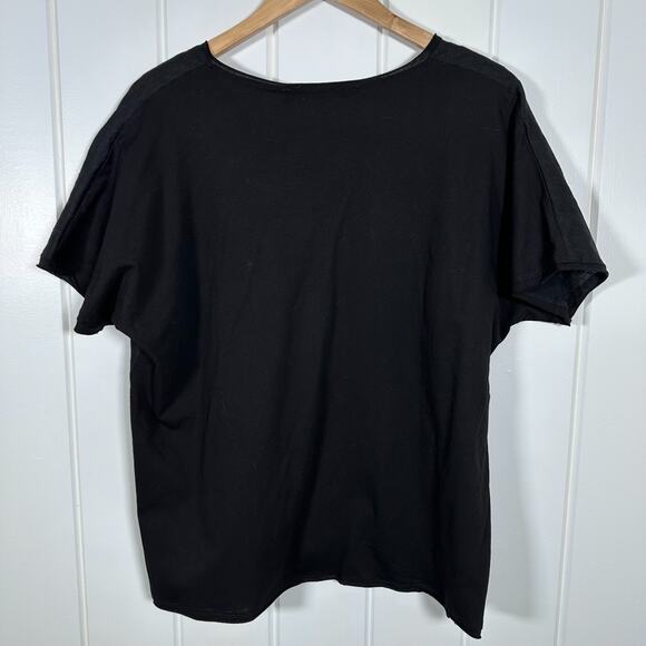 Costamani Denmark Top Womens Small Black Linen Front, Knit Back V Neck - Picture 2 of 5